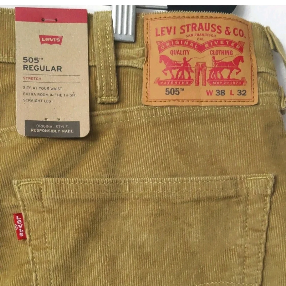 Levis 505 Men’s Size 38x 32 Regular Straight Fit‎ Corduroy Jeans Khaki Pants NEW